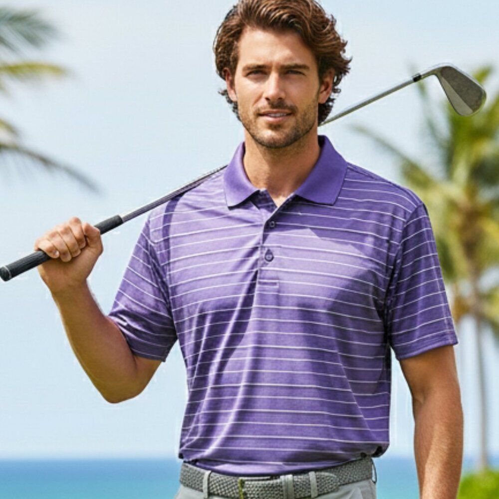 Grand Slam Men’s Performance Golf Polo Small: Sophisticated Purple Stripe